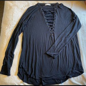 Black tie up front long sleeve shirt